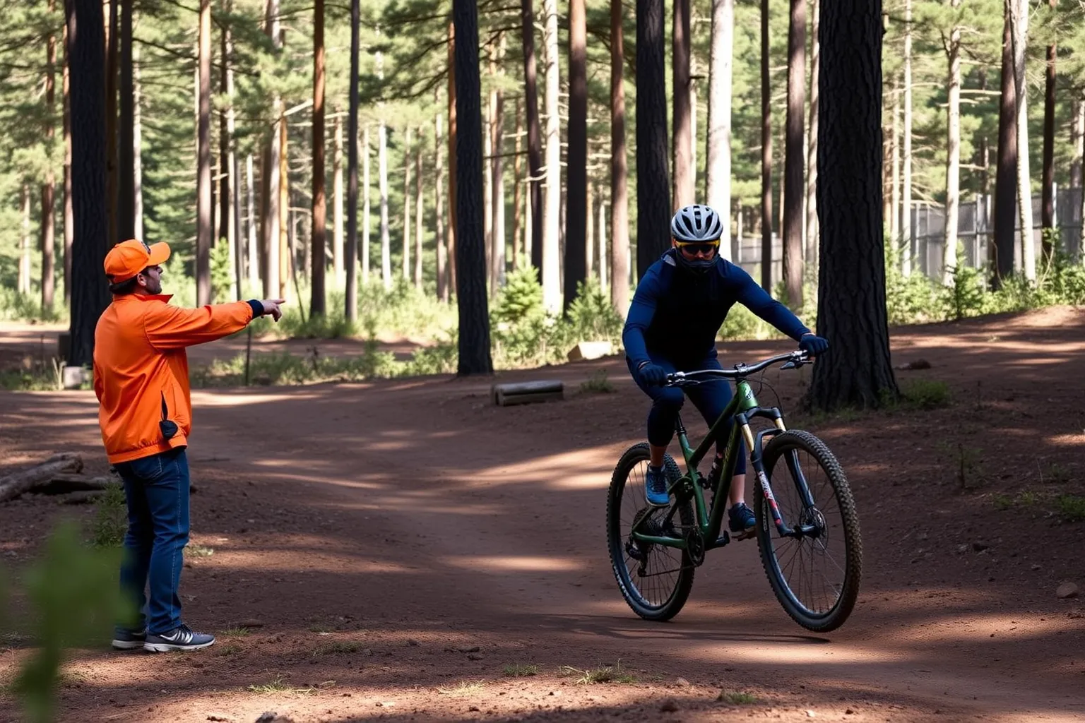 A coach with two riders on the skills area